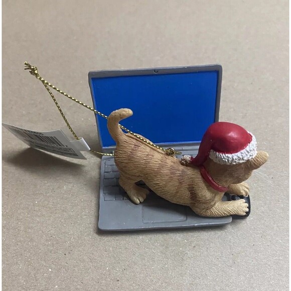 Kurt Adler Lap Top Cat Ornament Orange Tabby Mouse Manager NWT green eyes - Picture 5 of 8